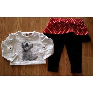 Girl's Size 12 M Months Fisher-Price White Puppy Top, Black Red Tulle Leggings